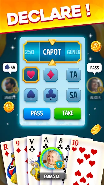 Belote & Coinche: le Défi  [МОД Бесконечные монеты] Screenshot 3