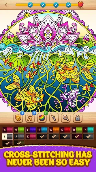 Cross Stitch Coloring Mandala (Кроссстиль раскрашивание мандала)  [МОД Бесконечные монеты] Screenshot 2