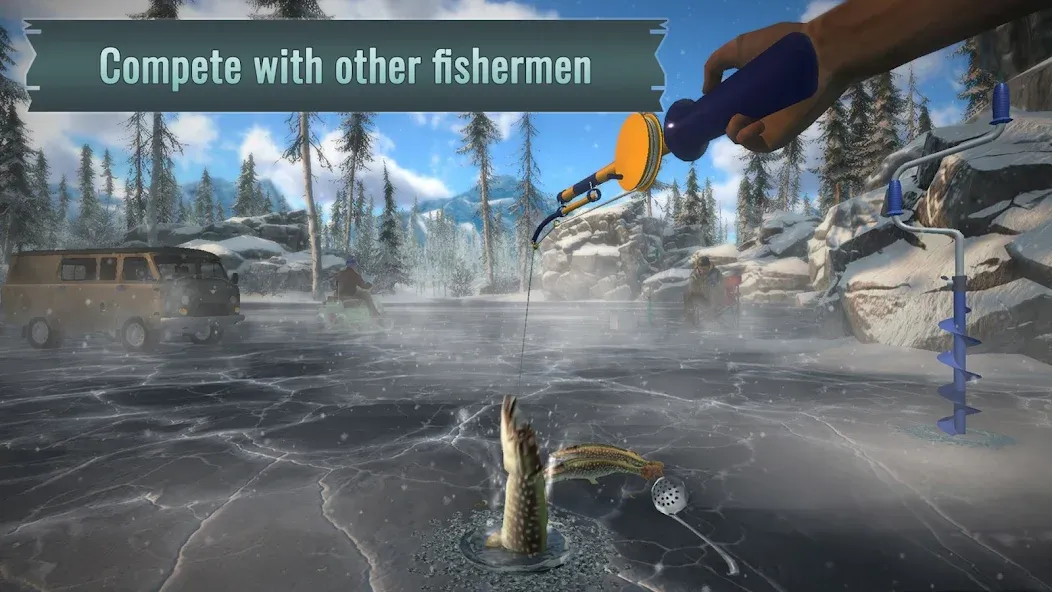 Ice fishing game. Catch bass.  [МОД Unlimited Money] Screenshot 2