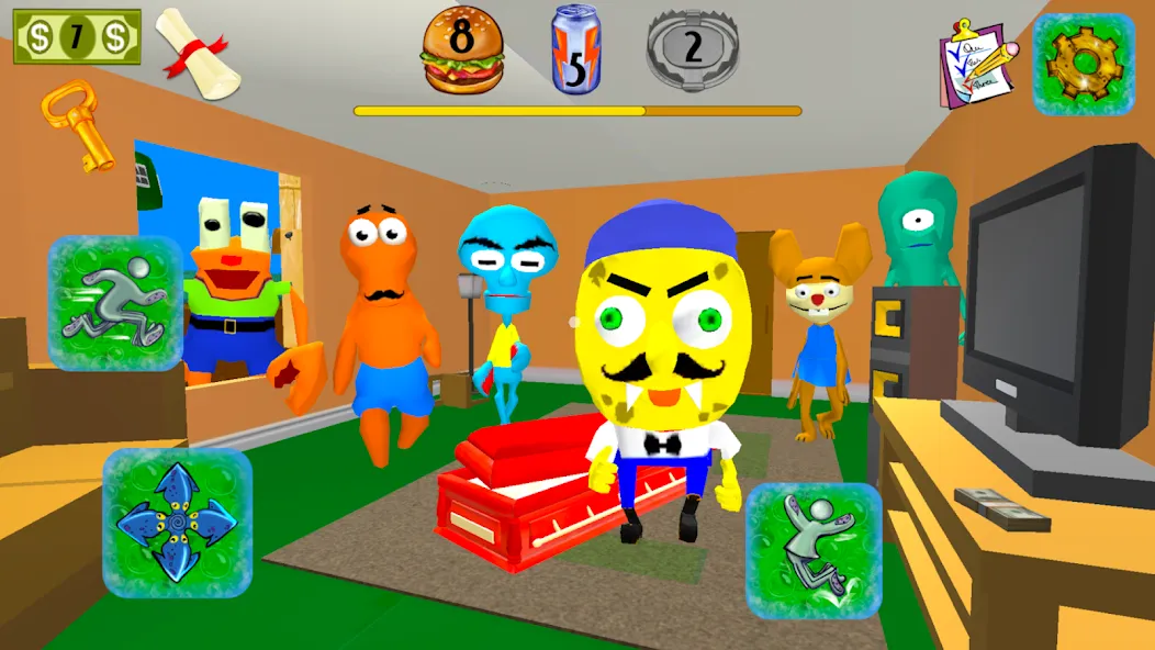 Sponge Neighbor Escape 3D (Спонж Сосед Побег 3D)  [МОД Меню] Screenshot 4