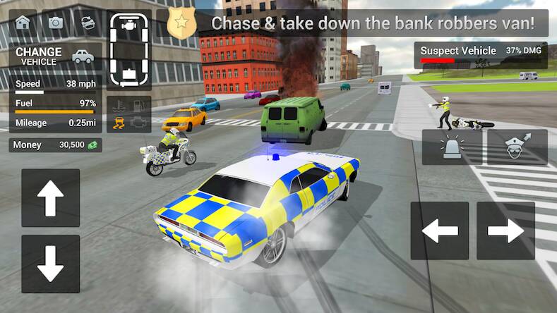  Police Car Driving Motorbike   -   